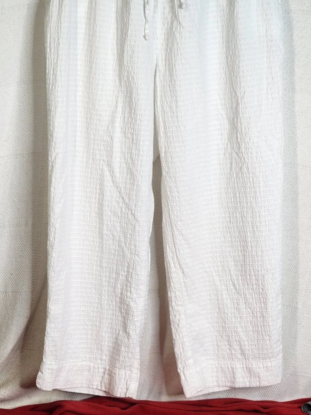 Focus Casual White Preshrunk Cotton Seersucker Drawstring Elastic Waist Pants XL - Picture 5 of 16